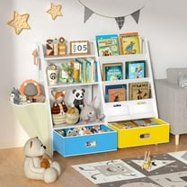 Kids Bookshelf and Toy Storage, 3 Tier Kids Bookcase, Sling Bookshelf and 2 Drawer, Toddler Montessori Book Shelf with Toy Storage Organizer for Kids Room, Playroom, Nursery, Livingroom, Bedroom