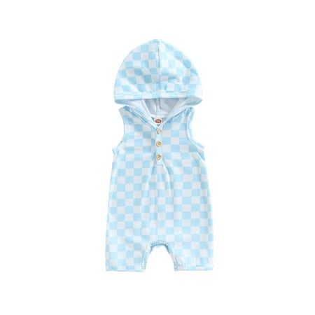 

Binpure Baby Summer Hooded Romper Casual Sleeveless Checkerboard Print One-Piece Jumpsuit