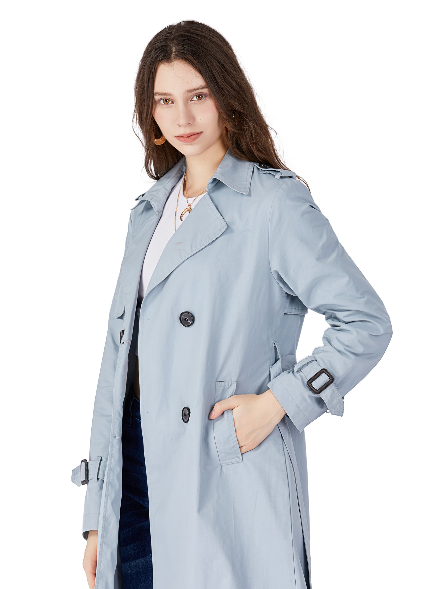 MECALA Womens Double Breasted Trench Coat Buckle Belted Jacket 