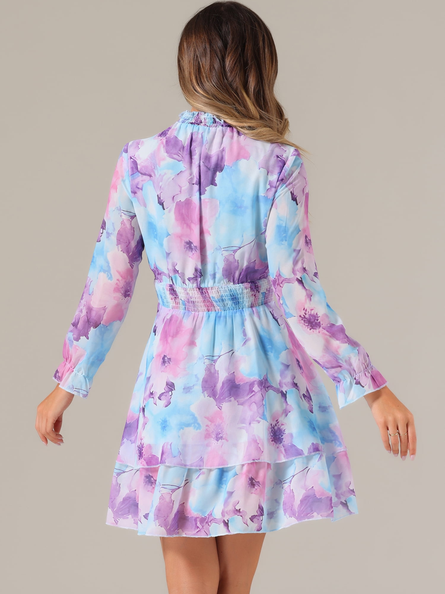 DARING DIVA Floral Ruffle Trim Layered Dresses L Blues