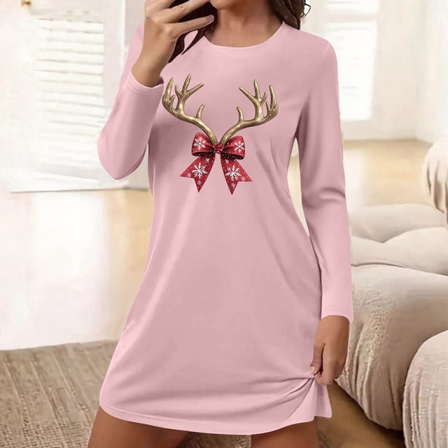 Camisón corto de manga larga y cuello redondo para mujer, bata de baño holgada de invierno para el hogar, bata de poliéster para mujer.
