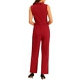 thumbnail image 3 of MODA NOVA Juniors Sleeveless Shawl Collar Office Belted Cropped Jumpsuit Romper Red M, 3 of 5