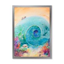 Designart 'Coral Reef Fishes With Turquoise Ocean Spiral' Nautical & Coastal Framed Art Print