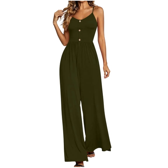 gakvbuo Summer Jumpsuits Overalls Romper Playsuit Suspender Trousers for Women's Fashion Solid Color Sling Shoulder Straps Are Adjustable Button Wide-Leg Pants Jumpsuit