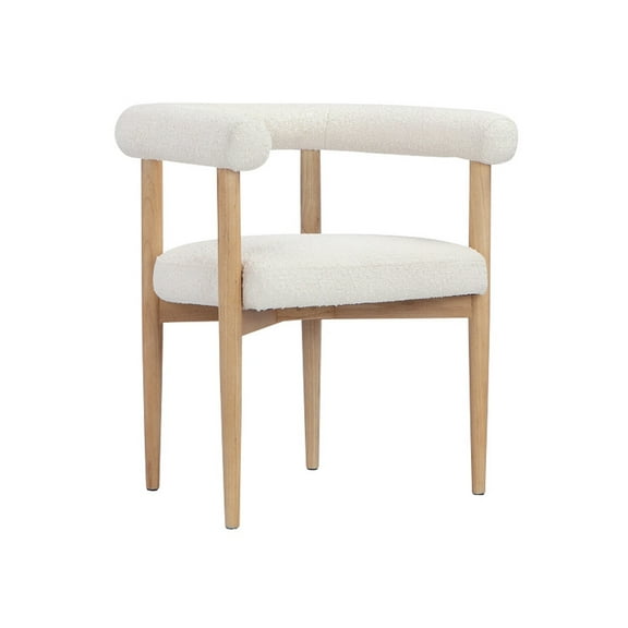 Benjara Lea 26" Accent Armchair- Curve Wishbone Back- White Boucle- Brown