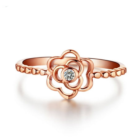 Two Circles Ring Flower design Circle Diamond Engagement Ring in 10k Rose Gold, Wedding Ring, Promise Ring, Flower Ring, Circle Ring, Diamond Rings ()