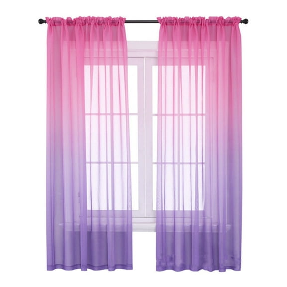 AUQ Sheer Curtains,Modern Gradient Design Long Curtains for Bedroom,Semi-Blackout Pink Curtain,Pink & Purple,39"x79"