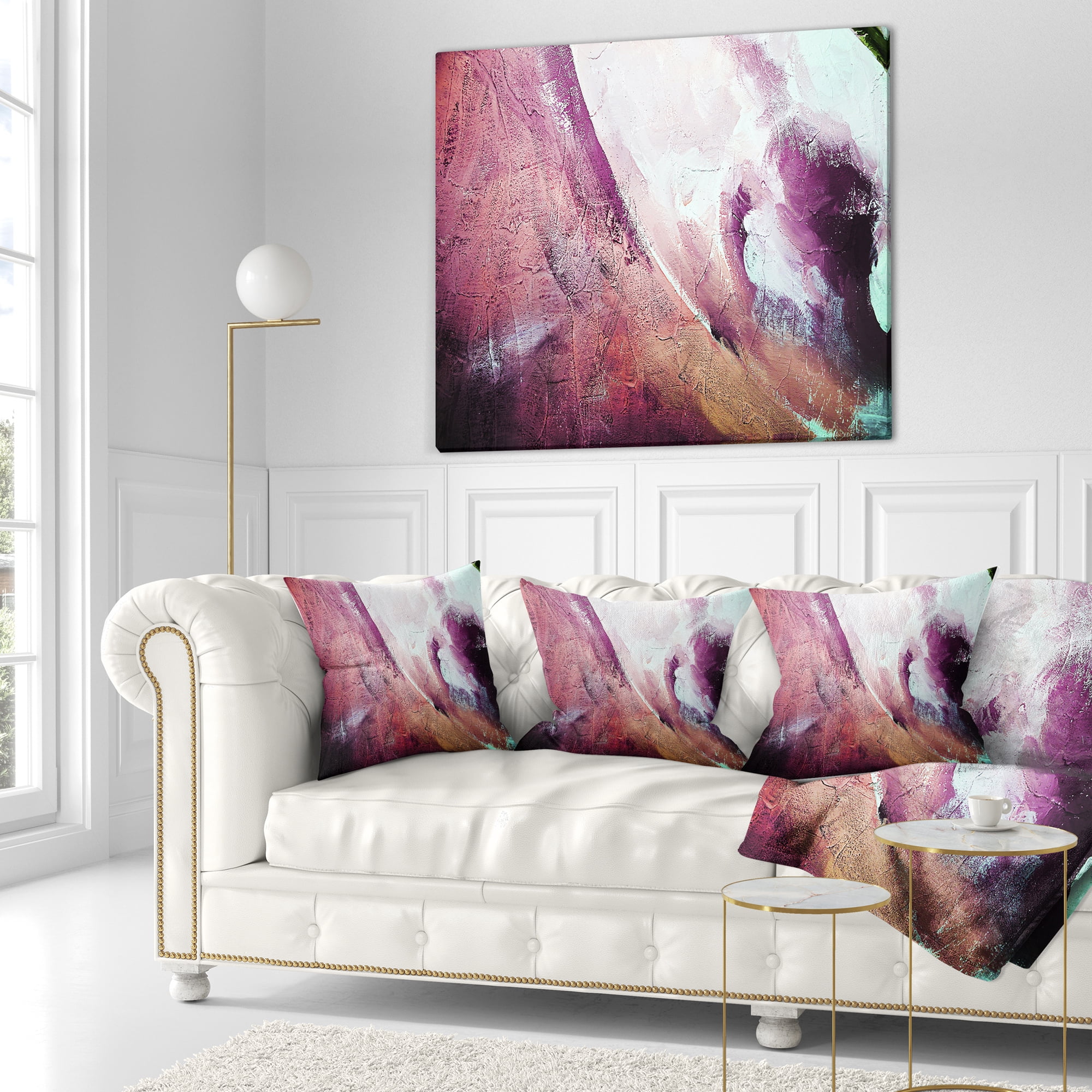 Designart White and Purple Texture - Abstract Throw Pillow - 18x18