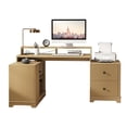 thumbnail image 3 of 67" Modern L Shaped Desk with Storage Cabinet & Drawers, Wood Home Office Desk with Power Outlets, Fluted Computer Writing Desk, Oak, 3 of 9