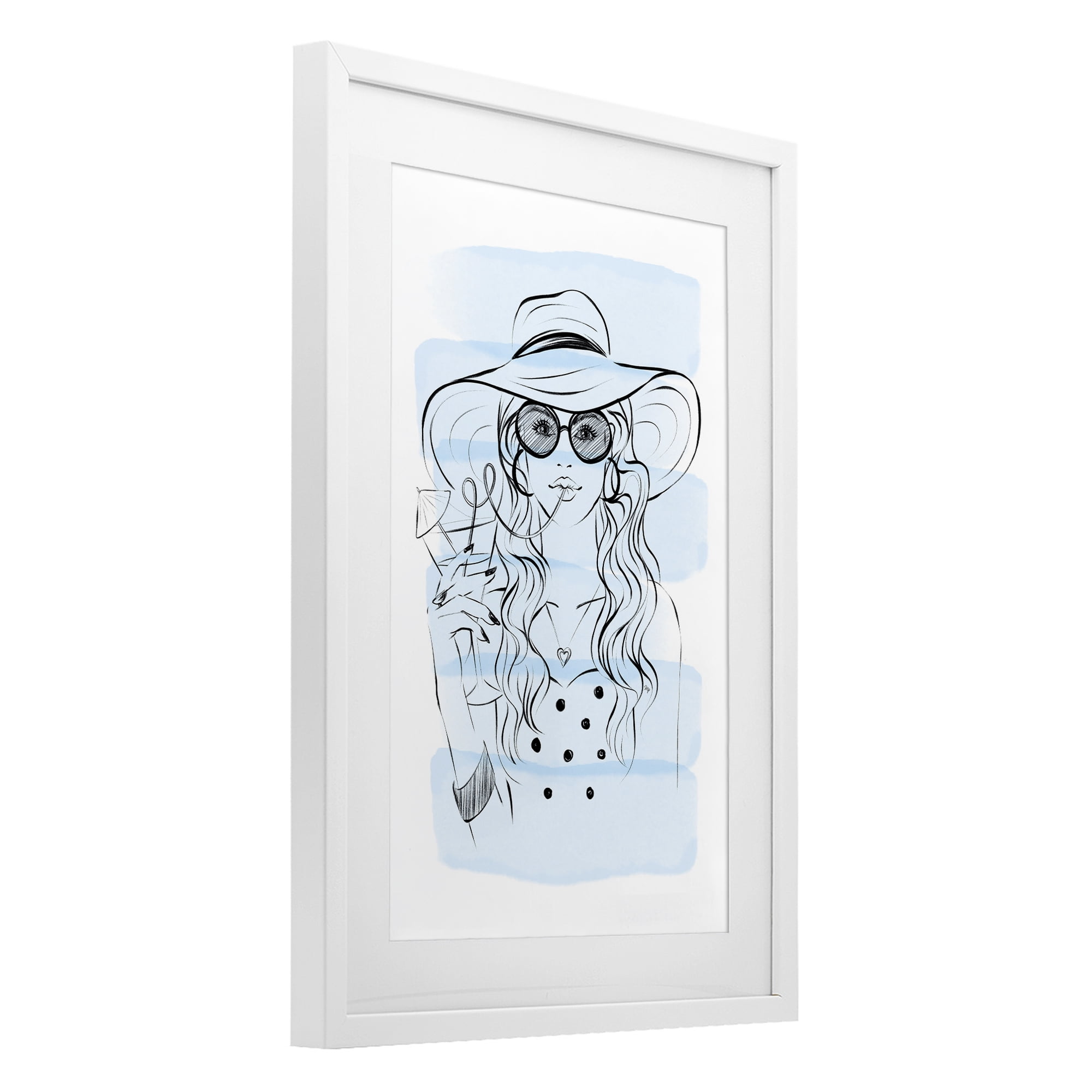 Stupell Industries Sipping Drink Girl in Sun Hat White Framed Print Under Glass, design by Martina Pavlova
