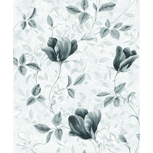 Black White And Grey Floral Wallpaper Floral Black, Grey, White Tulips Wallpaper Roll - Walmart.com - Walmart.com