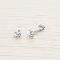 Stainless Steel Hypoallergenic L Shape Nose Ring Stud Earrings Set for Men and Women with 3mm Imitation Diamond 1 Round