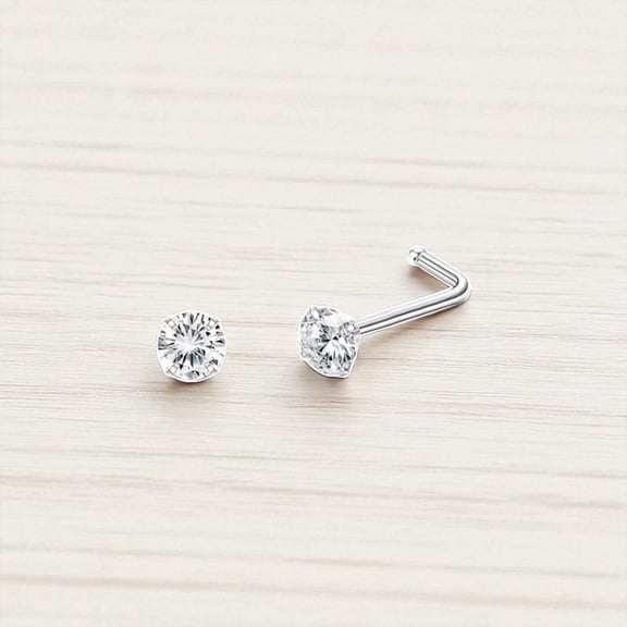 Stainless Steel Hypoallergenic L Shape Nose Ring Stud Earrings Set for Men and Women with 3mm Imitation Diamond 1 Round