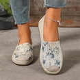 thumbnail image 2 of LTTVQM Loafers For Women Vintage Knit Embrioderied Flower Breathable Slip On Flats Non Slip Low Heels Comfortable Retro Dress Walking Canvas Shoes Blue 35(US-5), 2 of 4