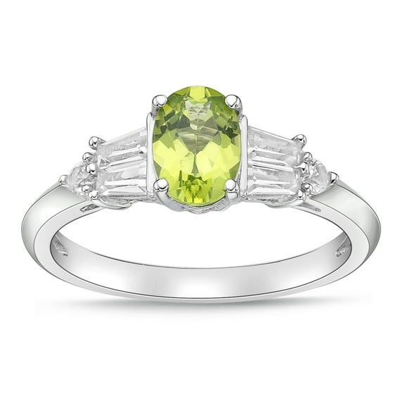 Jay Heart Designs 925 Sterling Silver Peridot and Created White Sapphire Ring