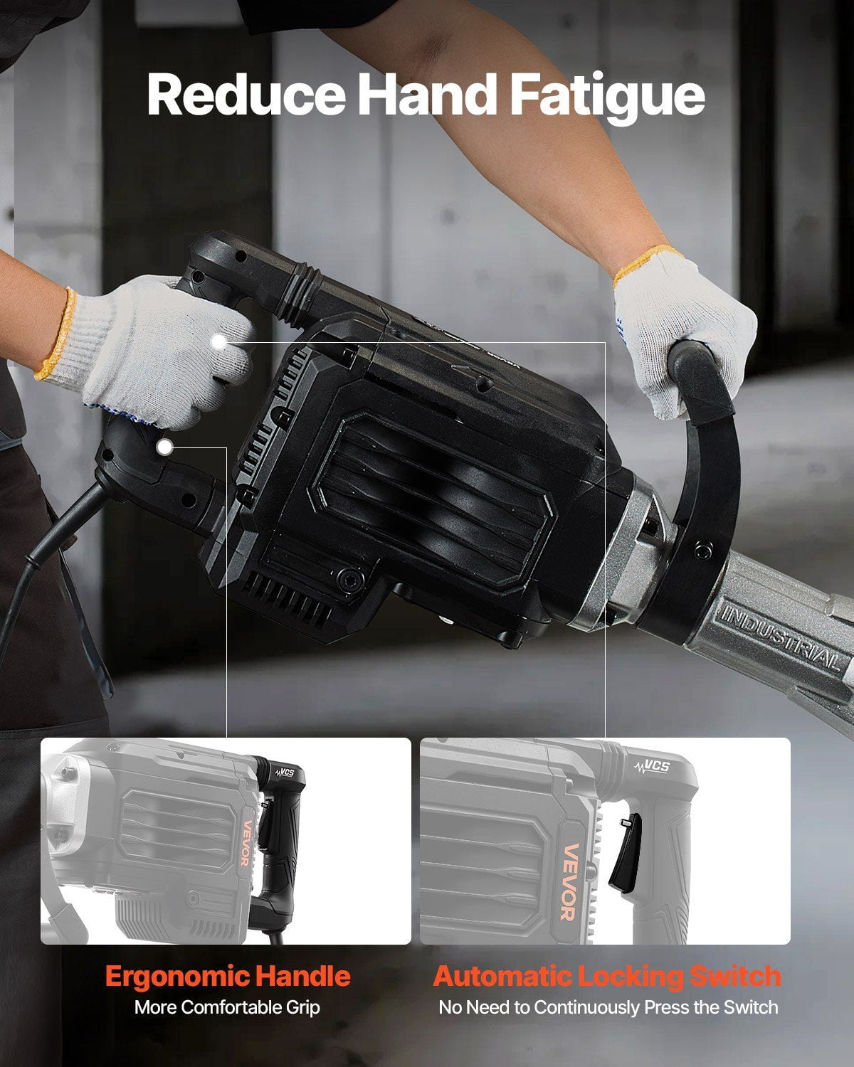 3000W High-Power Electric Jack Hammer, 1700 BPM Demolition Breaker with Point Chisel & Full Safety Set (Gloves, Goggles, Case) for Concrete, Wall, Tile Work