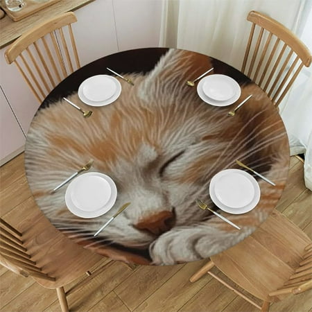 

Autua Cute Cat Round Table Cover Stain Resistant Washable Perfect for Indoor Outdoor Kitchen Dining Wedding Parties Elastic Edge 100% Polyester Fiber Mother s Day Gift 46 -50