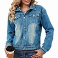 thumbnail image 2 of Chaqueta Vaquera Básica de Larga, Ajustada, Elástica y con Botones para Mujer Azul L, 2 of 7