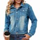 thumbnail image 2 of Chaqueta Vaquera Básica de Larga, Ajustada, Elástica y con Botones para Mujer Azul XL, 2 of 7