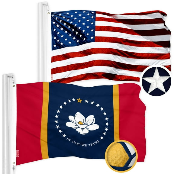 G128 Combo Pack: American USA Flag 3x5 Ft & Mississippi 2020 MS State Flag 3x5 Ft | Both ToughWeave Series Embroidered 300D Polyester, Embroidered Design, Indoor/Outdoor, Brass Grommets