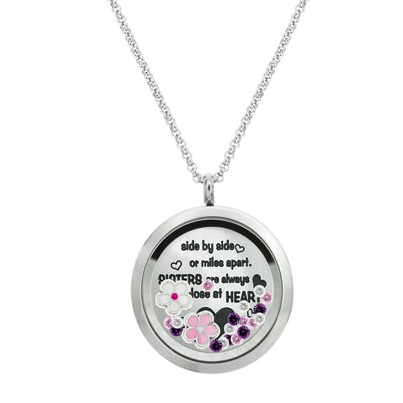 Side ... Sisiter Are Always Close At Heart Family Daisy Flower Stainless Steel Locket Pendant Floating Charms Necklace