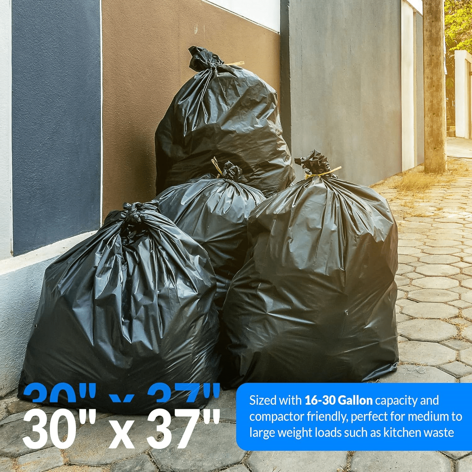 16-25 Gallon Trash Bags | 500 Bags | Black | Home, Kitchen | Strong | Garbage