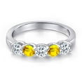 thumbnail image 3 of Gem Stone King 925 Sterling Silver White Topaz and Yellow Sapphire Wedding-Bands Ring for Women | 0.97 Cttw | Round 3.5MM | Gemstone November Birthstone | Size 8, 3 of 6
