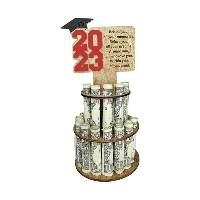 Letter Card Double Layer Multi Holes Easy Assembly Money Holder Ornament 2023 Graduation Season Wooden Money Rack