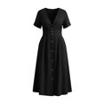 thumbnail image 5 of Asgosdo Women Dresses Summer V Neck Short Sleeve Pleated Botton Casual Going Out Maxi Dress with Pockets, 5 of 5