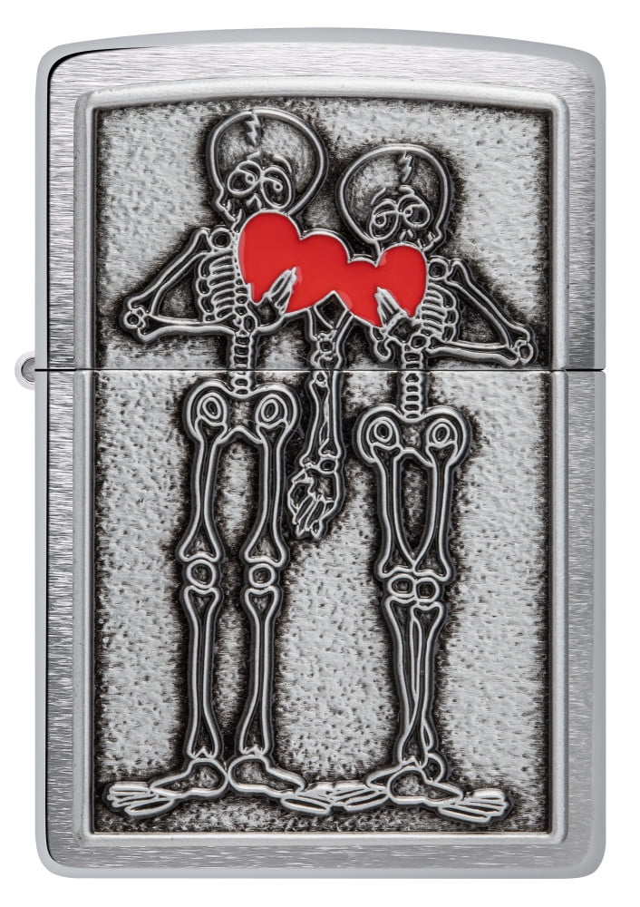 Zippo Couple Love Emblem Brushed Chrome Pocket Lighter