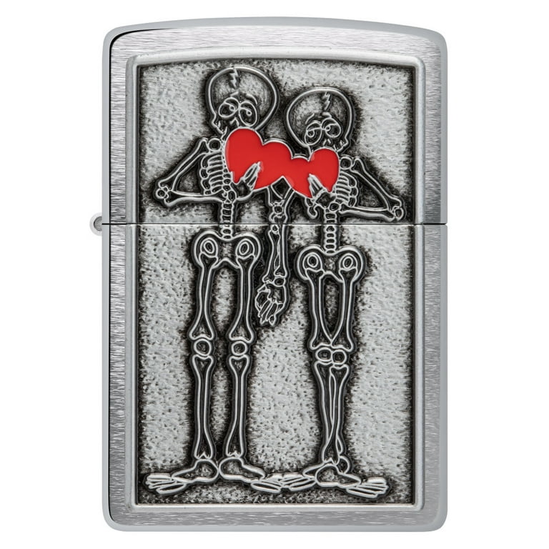Zippo Couple Love Emblem Brushed Chrome Pocket Lighter