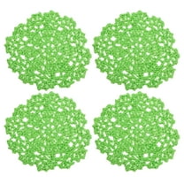 Fabric Coasters, 4pcs 4" - Cotton Woven Crochet Doilies, Lace Embroidery Cup Mat with Floral Pattern (Green)