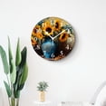 thumbnail image 4 of 10 Inch Wall Clock Battery Operated Silent Clock Decorative for Office, Kitchen, Outdoor, Living Room，Yellow Sunflower in Vase on Patterned Blue Image, 4 of 4