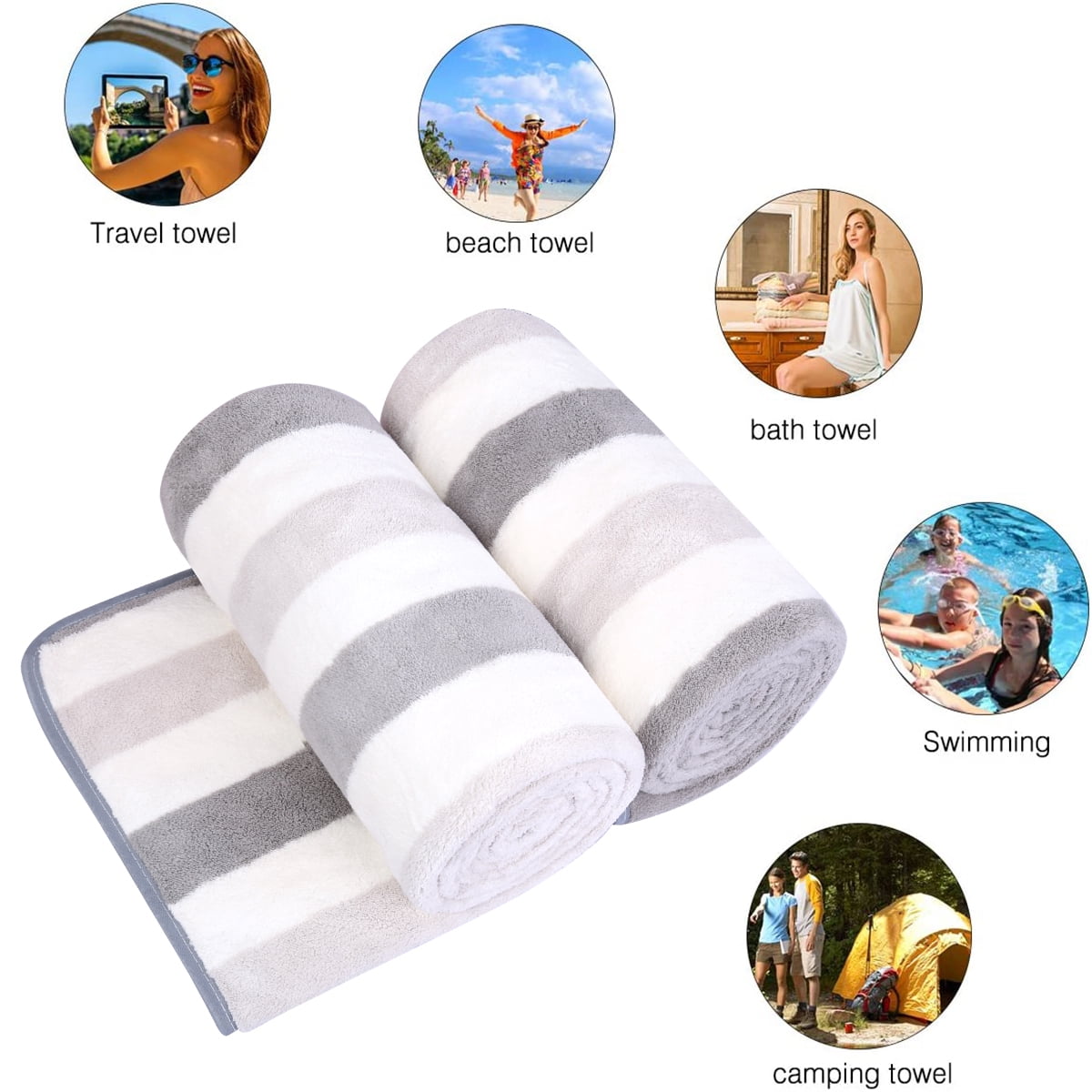 NC 2 Pack Bath Towels, Super Soft, Absorbent, Microfiber Bath Towel Set, Grey