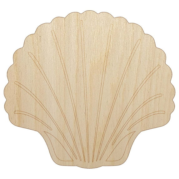Scallop Seashell Beach Shell Wood Shape Unfinished Piece Cutout Craft DIY Projects - 6.25 Inch Size - 1/4 Inch Thick
