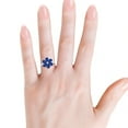 thumbnail image 4 of 18K White Gold Plated Blue Sapphire Engagement Ring – Dainty Floral Statement Jewelry, Moissanite Wedding Ring for Women, 4 of 5