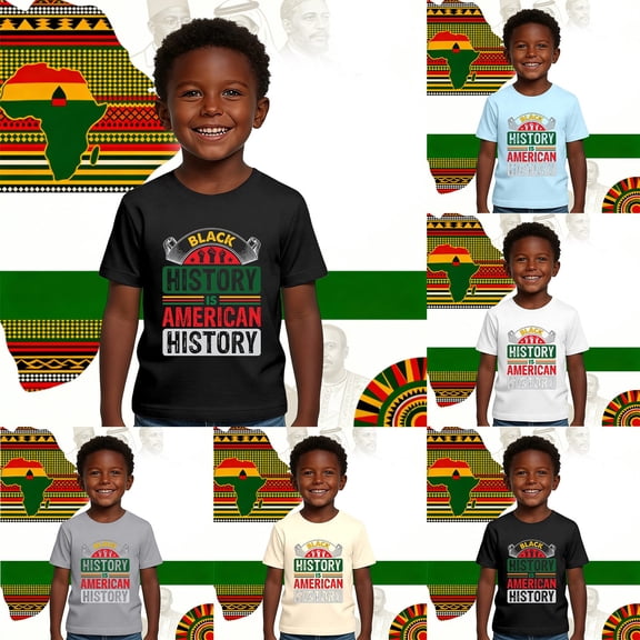 Boys T Shirts Kids Black Month Empowering Short Sleeve T Shirt Girls Tops Beige 1-2 Years