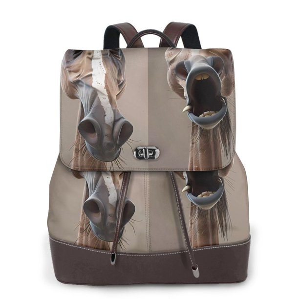 Easygdp Funny Horse Faces Expressions Mochila de Cuero para Mujeres, Bolso de Hombro, Bolsos de Mano de Moda para Trabajo y Viajes