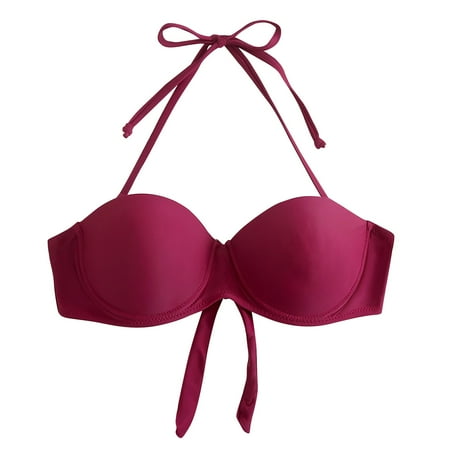 Mifelio Bras for Women  Women s Bow Tied Strap Gathered Swimsuit Halter Triangle Bikini Swimsuit Top Bralettes for Women Hot Pink S