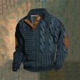 thumbnail image 2 of ZCFZJW Mens Casual 1/4 Button up Sweaters Big and Tall Regular Fit Long Sleeve Twist Cable Knit Pullover Sweatshirts Trendy Stand Collar Athletic T-Shirt Tops Blue XXXL, 2 of 3