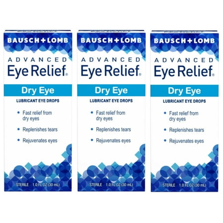 Advanced Eye Relief Lubricant Drops from Bausch & Lomb, for Dry Eyes & Redness Relief, 1.0 Fl Oz (30 mL) (Pack of 3)