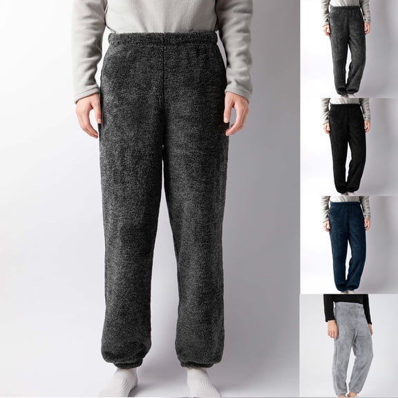 Men's Fuzzy Plush Flannel Pajama Pants, Fleece Fluffy Pj Pants for Men, Warm Winter Cozy Lounge Sleepwear Bottoms Size XL Navy