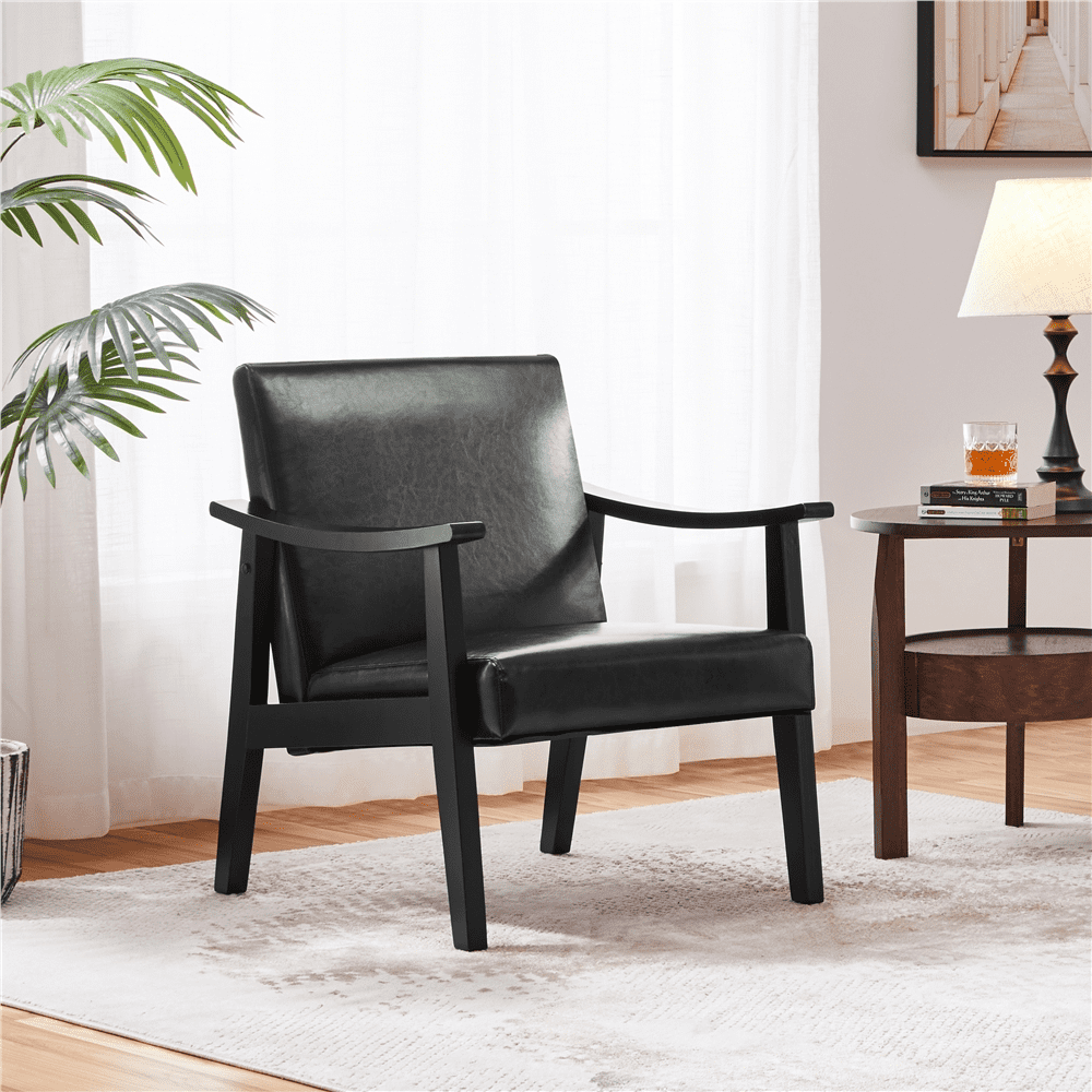 Renwick Mid-Century Modern Faux Leather Accent Chair for Livingroom, Set of 2, Black