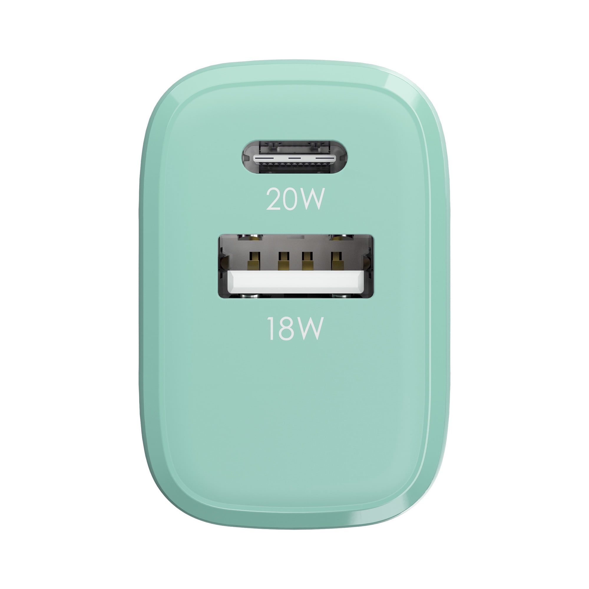 Powertek 20W USB-C PD + 18W USB-A Dual Port Wall Charger, Two-Tone Pastel, Mint