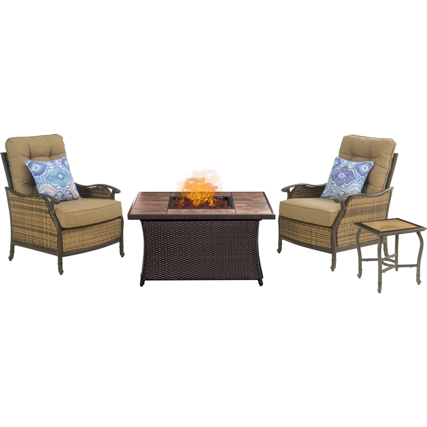 Hanover Hudson Square 4-Piece Fire Pit Lounge Set with Faux-Stone Tile Top - image 5 of 12