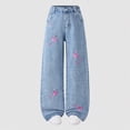 thumbnail image 2 of TOWED22 Girl’s Elastic Waist Jeans Straight Leg Demin Pants Casual Stretch Long Pants with Pockets Light Blue,12-14 Y, 2 of 9