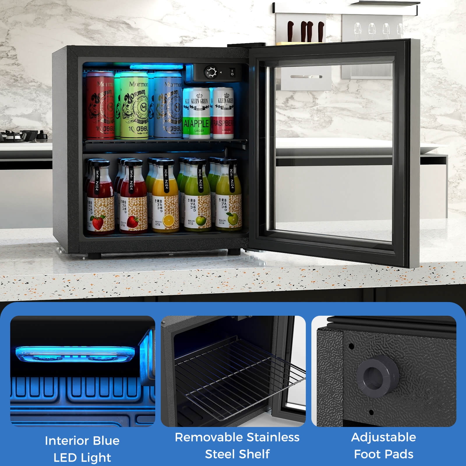Costway Beverage Refrigerator Cooler 1.3 Cu. Ft. 12 Bottles 55 Cans Mini Fridge for Wine