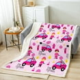 thumbnail image 2 of Girls Pink Fire Truck Throw Blanket Firefighters Trucks Fleece Blanket Baby 30"X40" Cartoon Firemen Rescue Car Vehicle Sherpa Blanket For Kids Car Theme Room Decor Rose Pink Stripes Flannel Blanket, 2 of 3