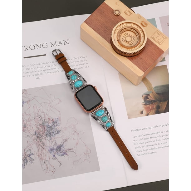 TOYOUTHS Leather Band for Apple Watch 38-41mm, Turquoise  display picture 1