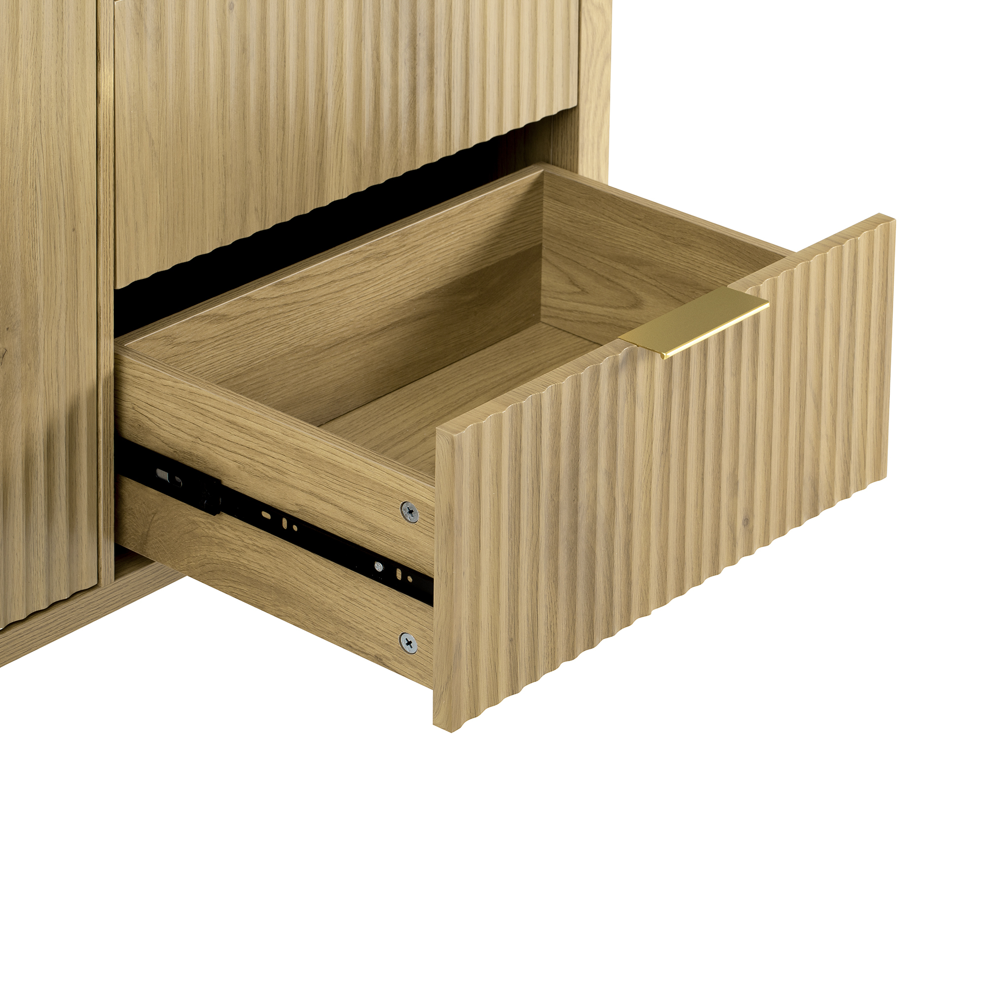 Euroco 55" Sideboard Buffet Cabinet with 3 Drawers, Modern Wave-Pattern Coffee Bar with Hooks and Extra Center Leg,Suitable for Living Room, Dining Room,Entryway,Natural